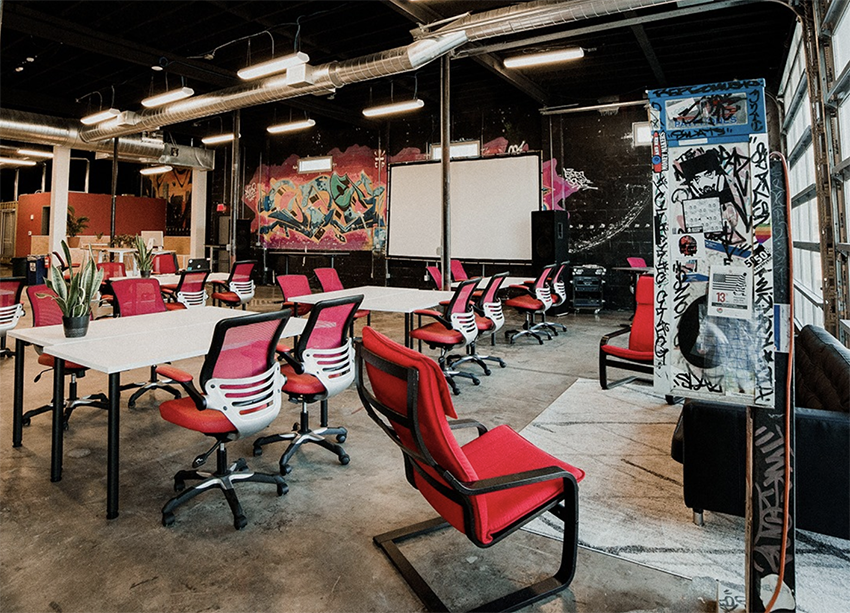 Photo of desks inside Groundswell Startups