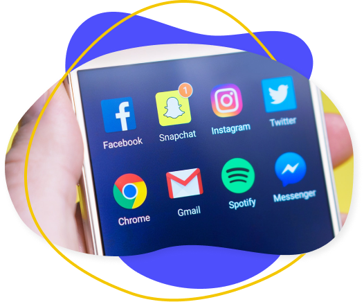 Image of a phone with social media app icons.